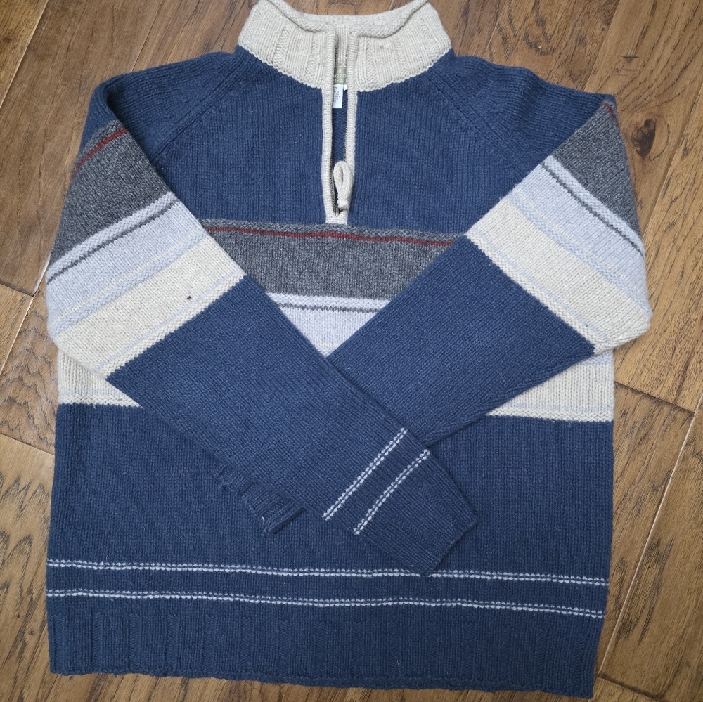The Territory Ahead Navy and Cream Zip-Up Sweater 80% wool